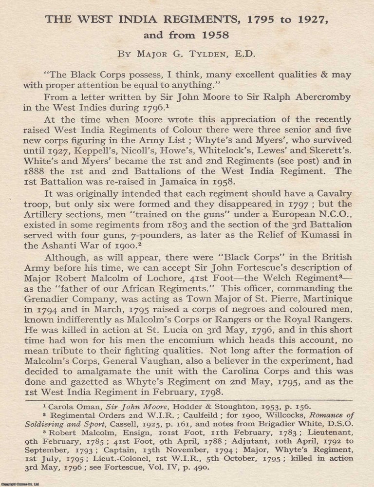 Item #401630 The West India Regiments, 1795 to 1927, and from 1958. An original article from the...