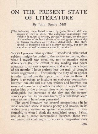 Item #406099 On the Present State of Literature. An original article from The Adelphi, 1924. John...