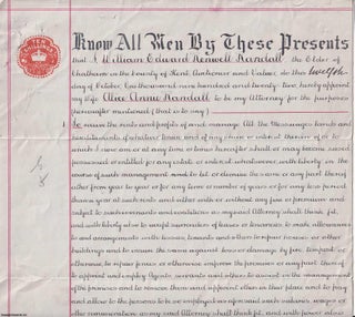 Item #406535 Power of Attorney given by William Edward Renwell Randall, (Auctioneer of Chatham,...