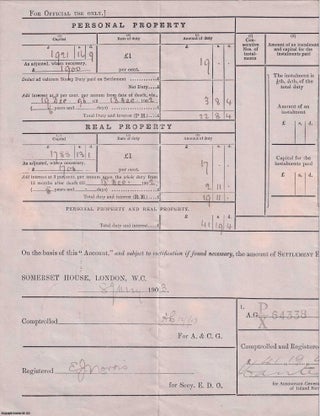 Inland Revenue Settlement Details on the Estate of Richard Tesseyman. 1903 Estate Duty Settlement Richard.
