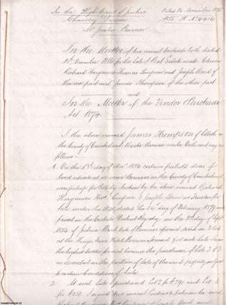 High Court Chancery Division, copy Affadavit of Thomas Watson, Solicitor. 1885 Affadavits Land at Bowness.