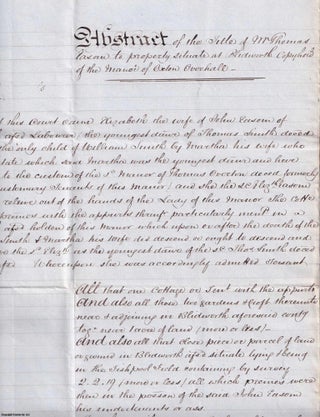 Item #406545 Abstract of the Title Deed of Mr Thomas Easom to property at Blidworth, Nottingham;...