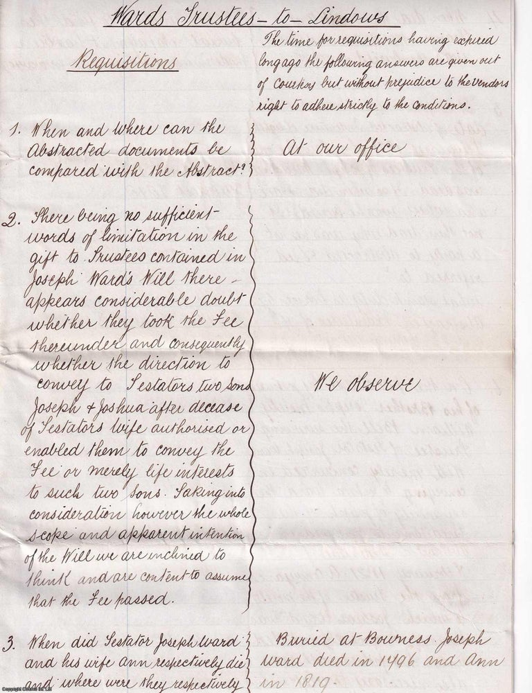 Item #406595 Questions and Answers on family line etc, Trustees of the Will of Joseph Ward of...