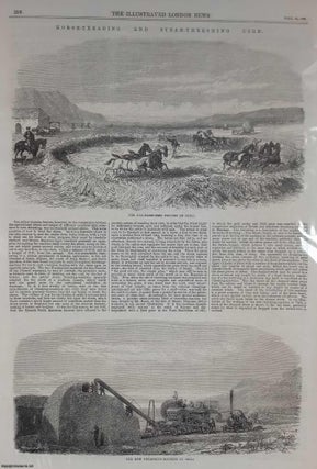 Item #408652 Horse Treading and Steam Threshing Corn in Chile. Two original prints and...