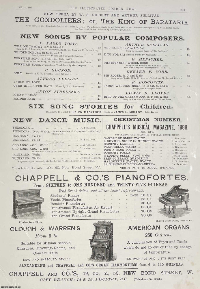 Item #408816 Chappell and Co, New Bond Street; Pianofortes, Harmoniums, Sheet Music etc. A rare,...
