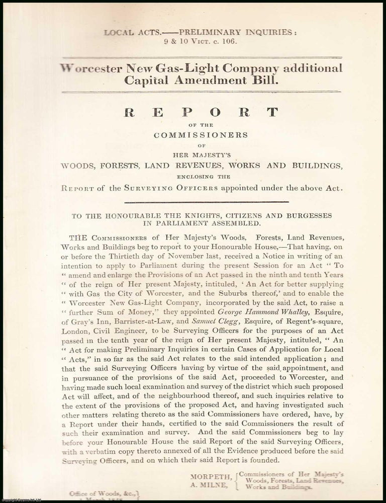Item #408885 Blue Book Report : Worcester New Gas-Light Company additional Capital and Amendment...