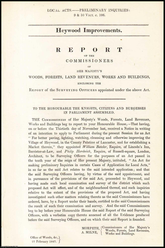 Item #408909 Blue Book Report : Heywood Improvement Bills; Preliminary Inquiry, Report by the...