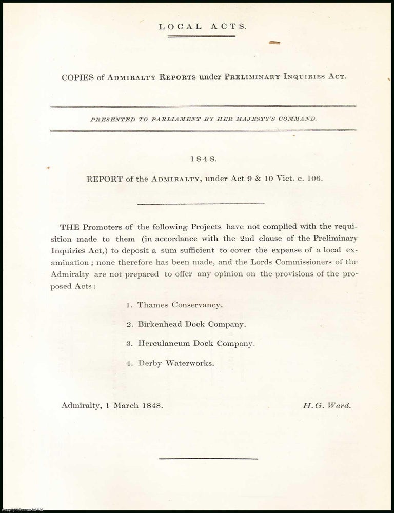 Item #408915 Blue Book Report : Local Acts; Copies of Admiralty Reports under Preliminary...