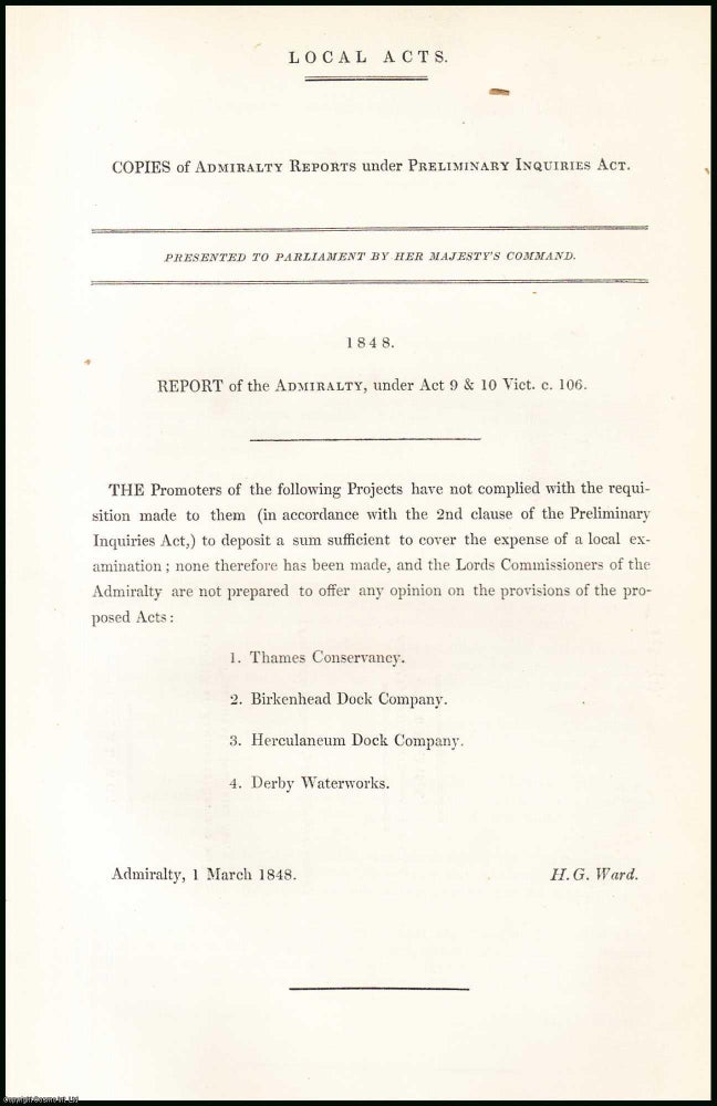 Item #408915 Blue Book Report : Local Acts; Copies of Admiralty Reports under Preliminary...