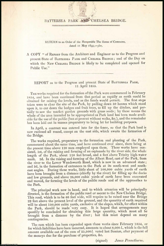 Item #408949 Blue Book Report : Battersea Park and Chelsea Bridge; Architect and Engineers'...