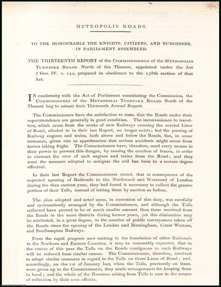 Item #408957 Blue Book Report : Metropolis Turnpike Roads, North of the Thames;...