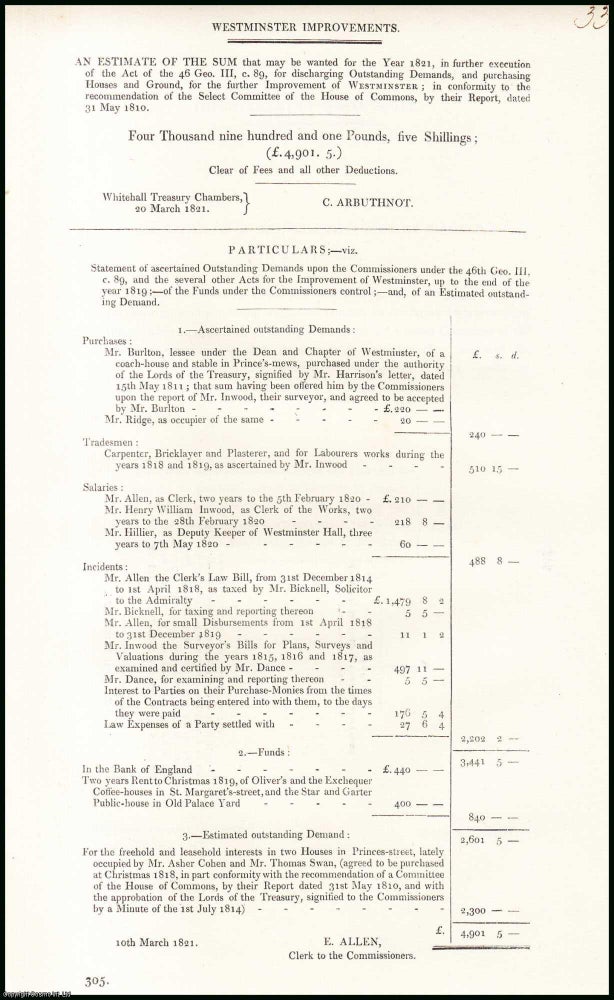 Item #408971 Blue Book Report : Estimates of the Sums wanted for the Purchase of Houses and...