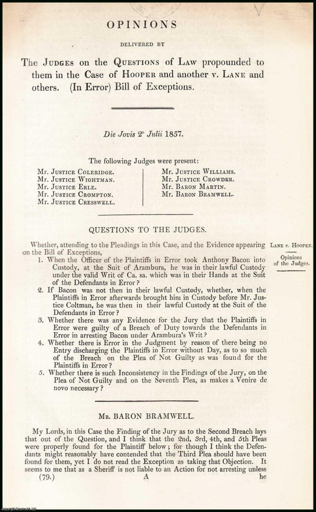 Item #409007 Blue Book Report : Opinions of the Judges in the Case of Hooper v. Lane. Published...