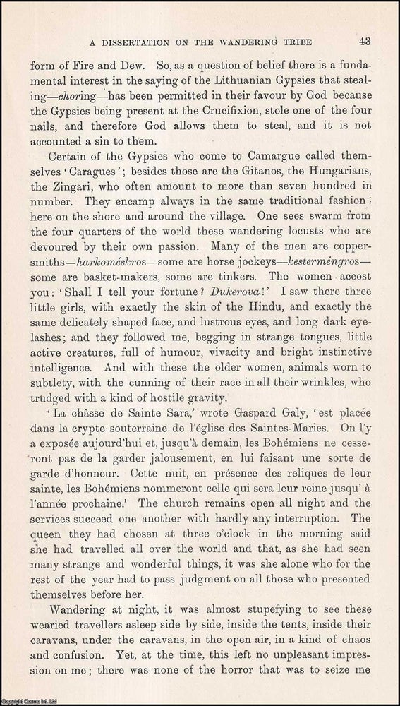 Item #409662 A Dissertation on the Wandering Tribe. 6 pages. An article printed in 1925, written...