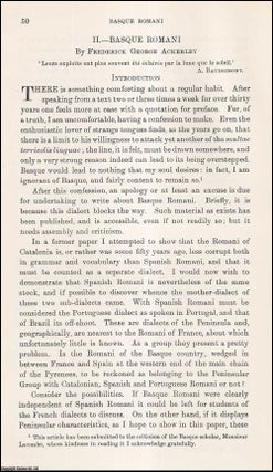Item #409721 Basque Romani. An uncommon original article from the Journal of the Gypsy Lore...
