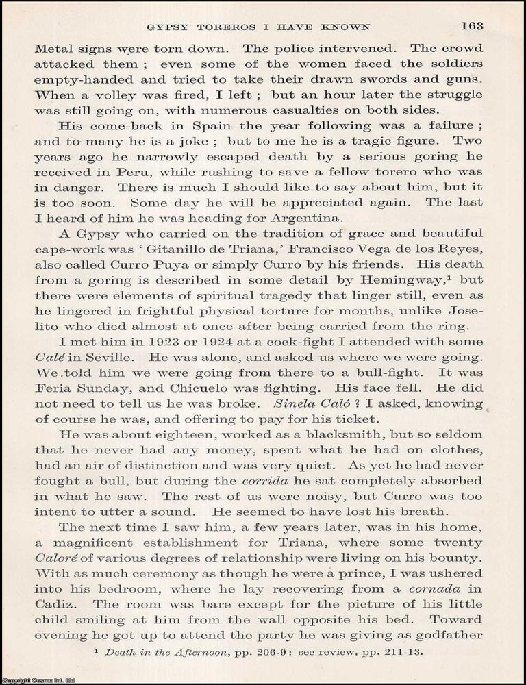 Item #409776 Gypsy Toreros I Have Known. An uncommon original article from the Journal of the...
