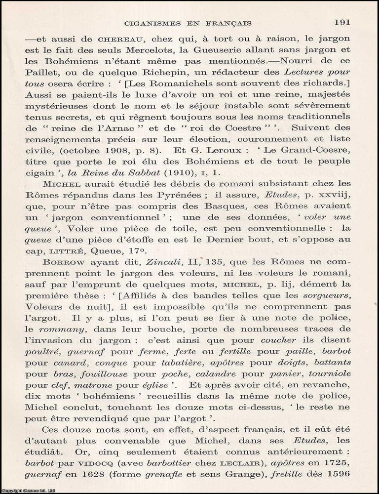 Item #409815 Ciganismes en Francais (part 3) et Gallicismes des Cigains. 7 pages. An article...