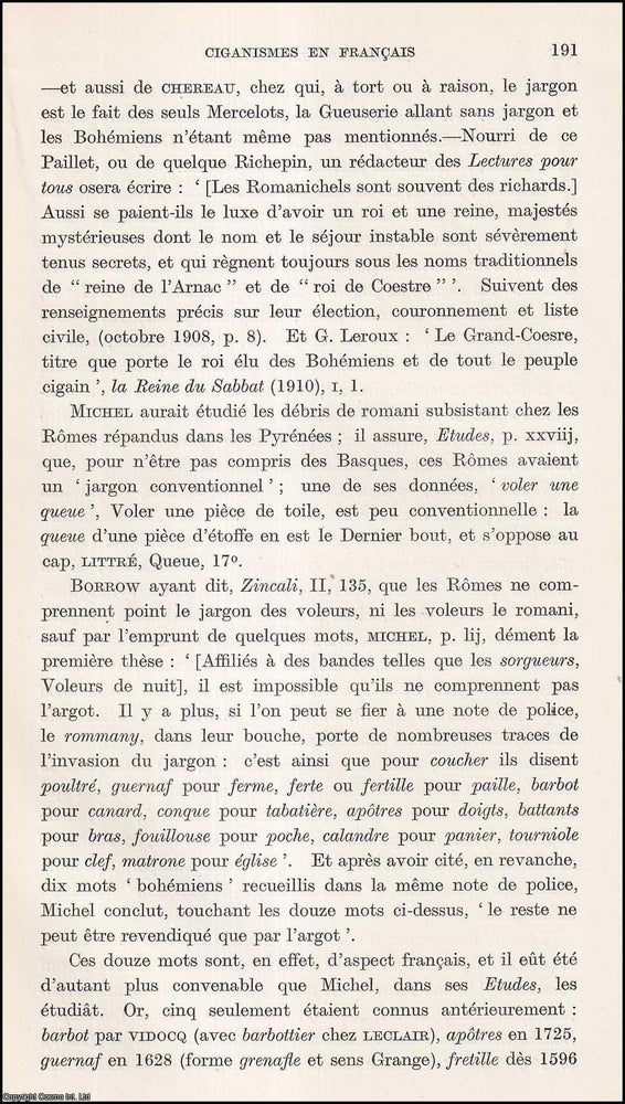 Item #409815 Ciganismes en Francais (part 3) et Gallicismes des Cigains. 7 pages. An article...