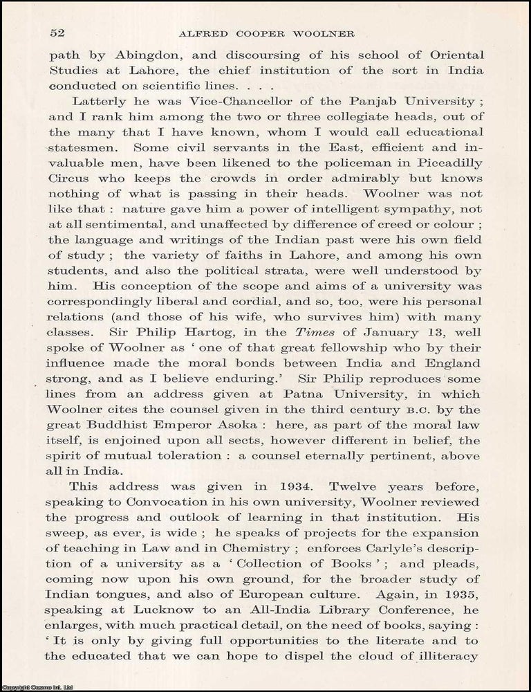 Item #409820 Alfred Cooper Woolner, C.I.E., D.Litt.: Vice Chancellor of the Punjab University. 5...