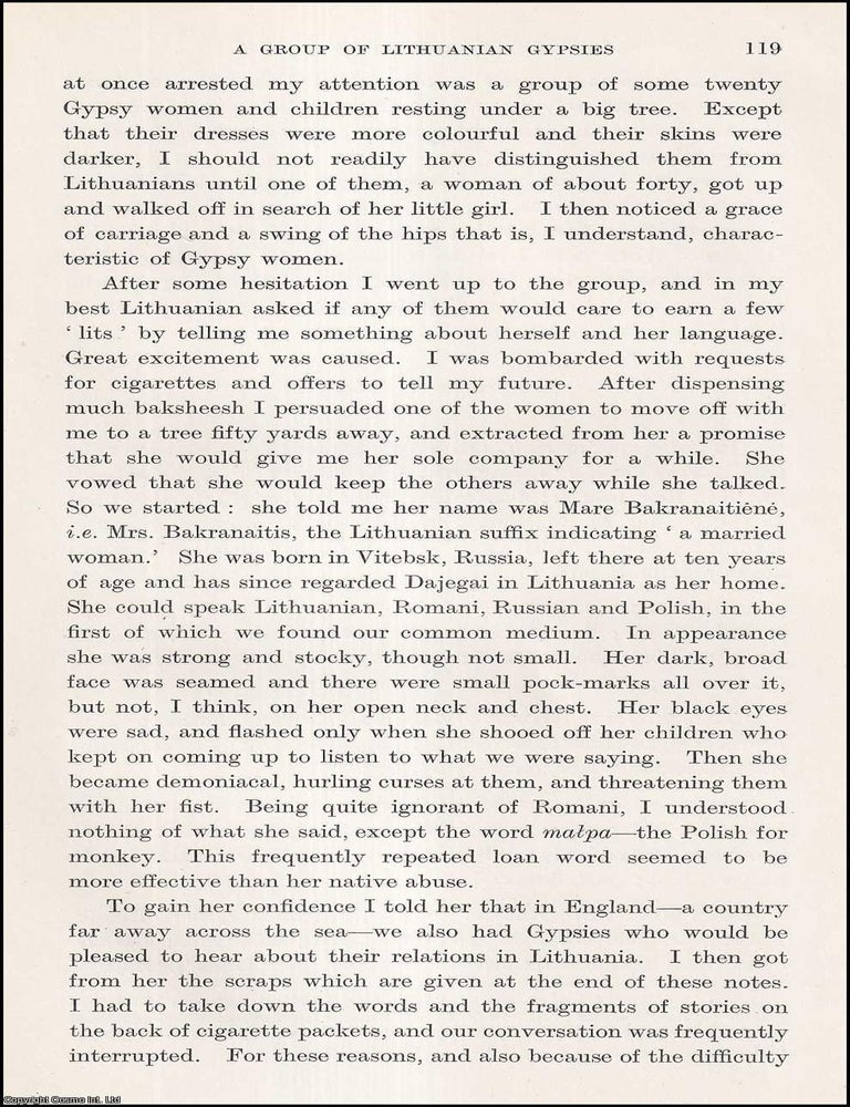 Item #409873 A Group of Lithuanian Gypsies. 5 pages. An article printed in 1939, written by N.B....