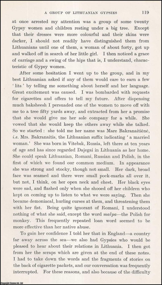 Item #409873 A Group of Lithuanian Gypsies. 5 pages. An article printed in 1939, written by N.B....