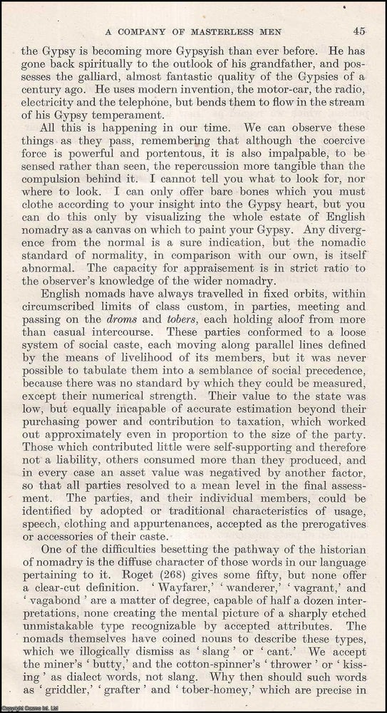 Item #409934 A Company of Masterless Men: Aspects of English Nomadism in 1943. 13 pages. An...