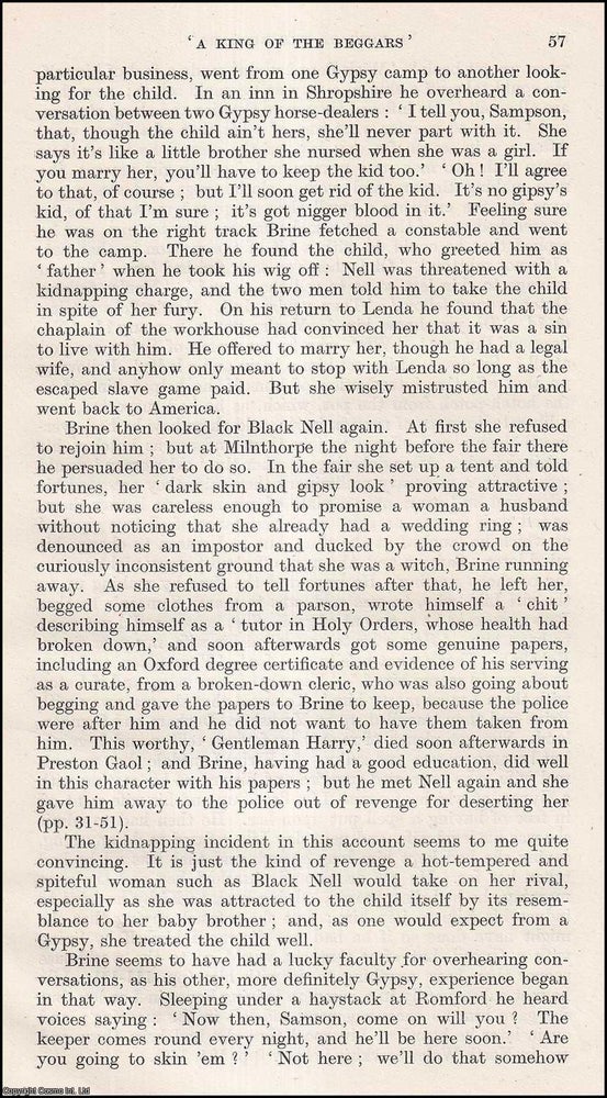 Item #409935 A 'King of the Beggars' and His Gypsy Wives. 5 pages. An article printed...