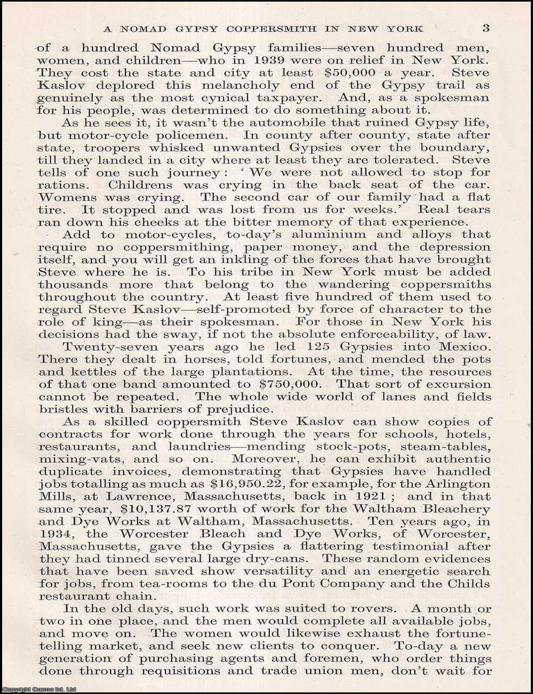 Item #409941 A Nomad Gypsy Coppersmith in New York. 7 pages. An article printed in 1945, written...