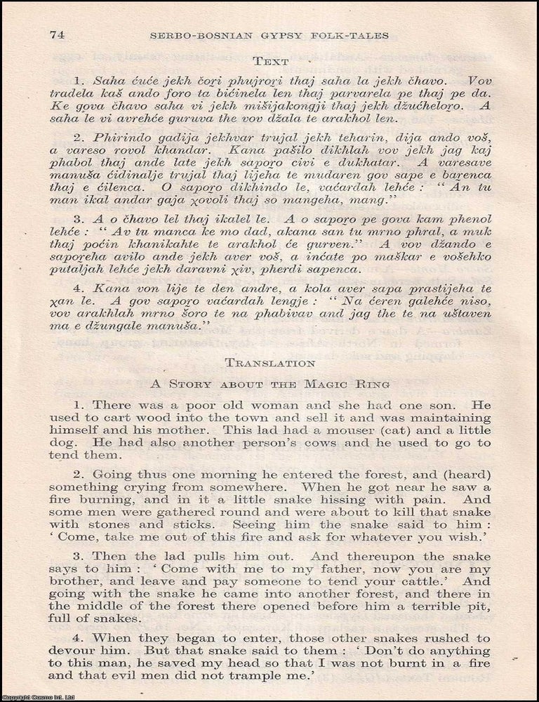 Item #409948 A Story about the Magic Ring: Serbo-Bosnian Gypsy Folk Tales. 9 pages. An article...