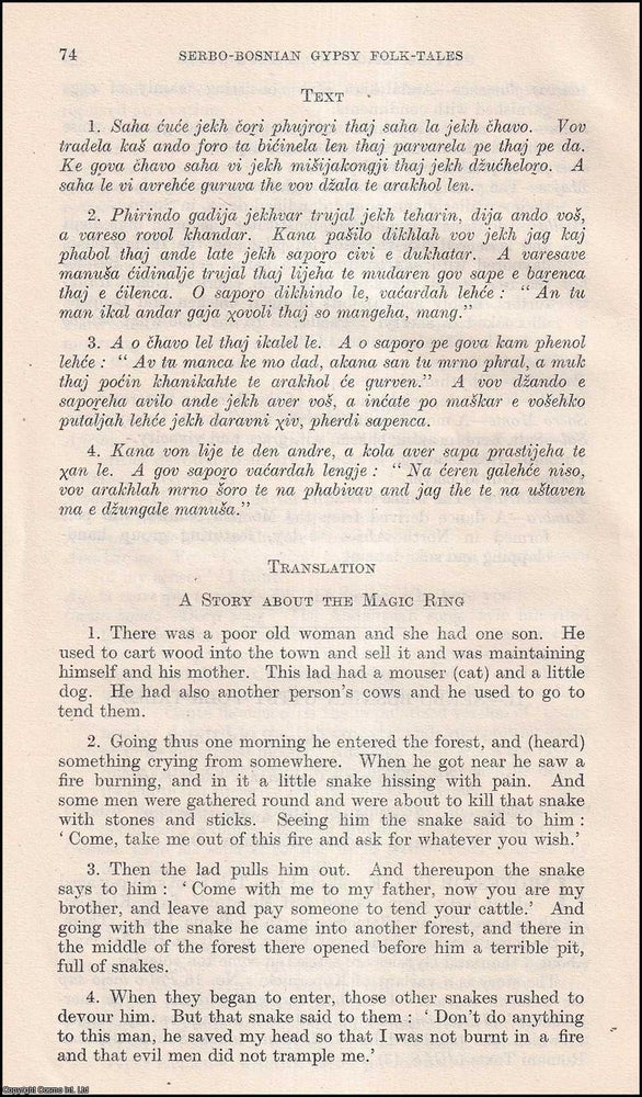 Item #409948 A Story about the Magic Ring: Serbo-Bosnian Gypsy Folk Tales. 9 pages. An article...