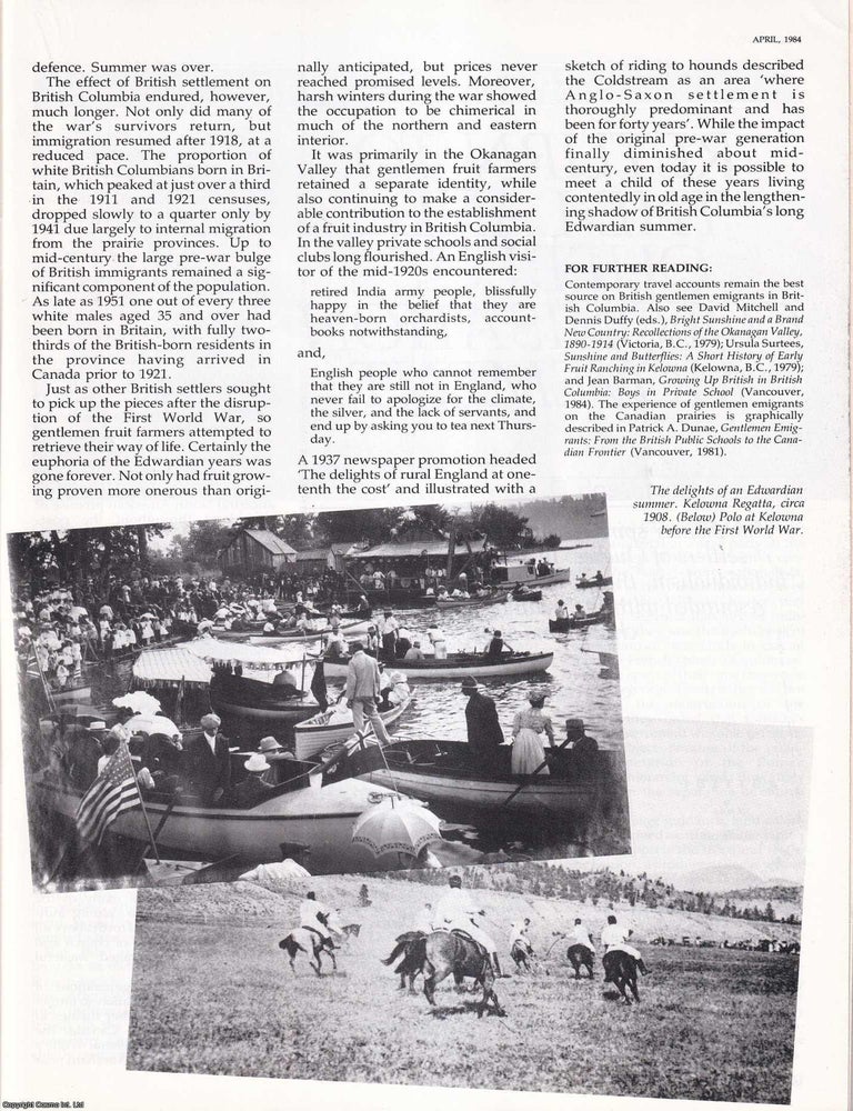 Item #411025 British Columbia's Gentlemen Farmers: Aspects of Canada. An original article from...