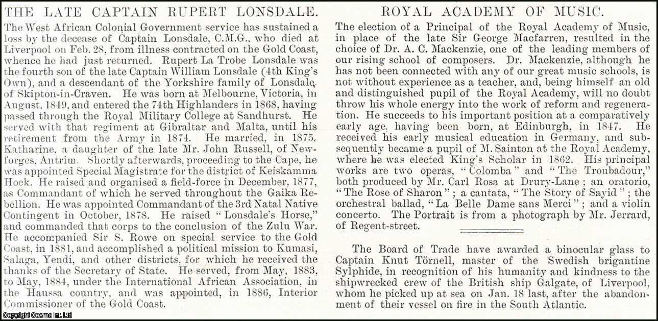 Captain Rupert Lonsdale, C.M.G., Commissioner for the Interior, Gold ...