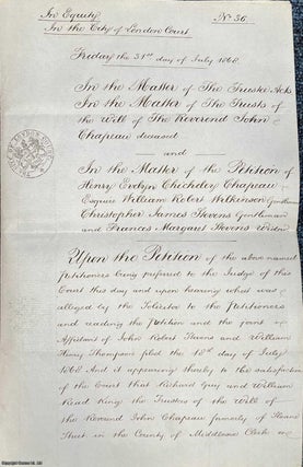 Handwritten Copy of the Will of The Reverend John Chapeau. 1868 Will.