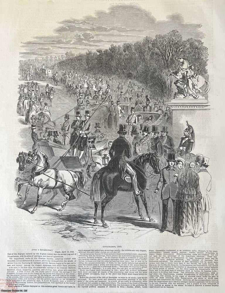 Item #416238 Longchamps, 1849. A rare, original print from The Illustrated London News, carefully...