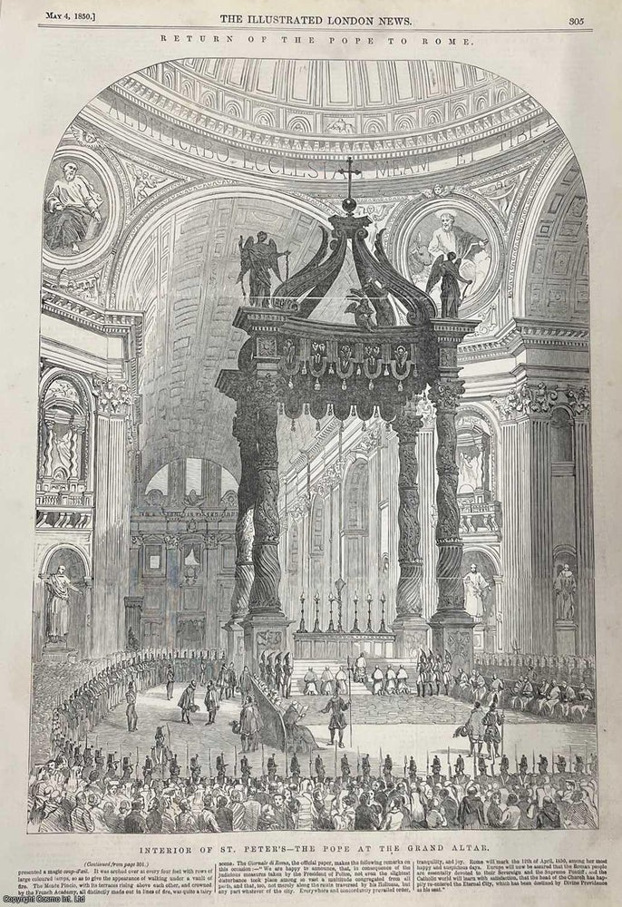 Item #416479 The Return of Pope Pius IX to Rome (12 April, 1850) after the end of Roman Republic...