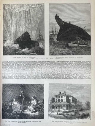 Collision in the Channel off Portland; the 'Avalanche' Emigrant Ship bound for New Zealand and the Forest'. A collection of original woodcut engravings, with accompanying text, from the Illustrated London News, 1877. A rare, original print from The Illustrated London News, carefully removed and preserved : an important artifact of journalism's golden age!