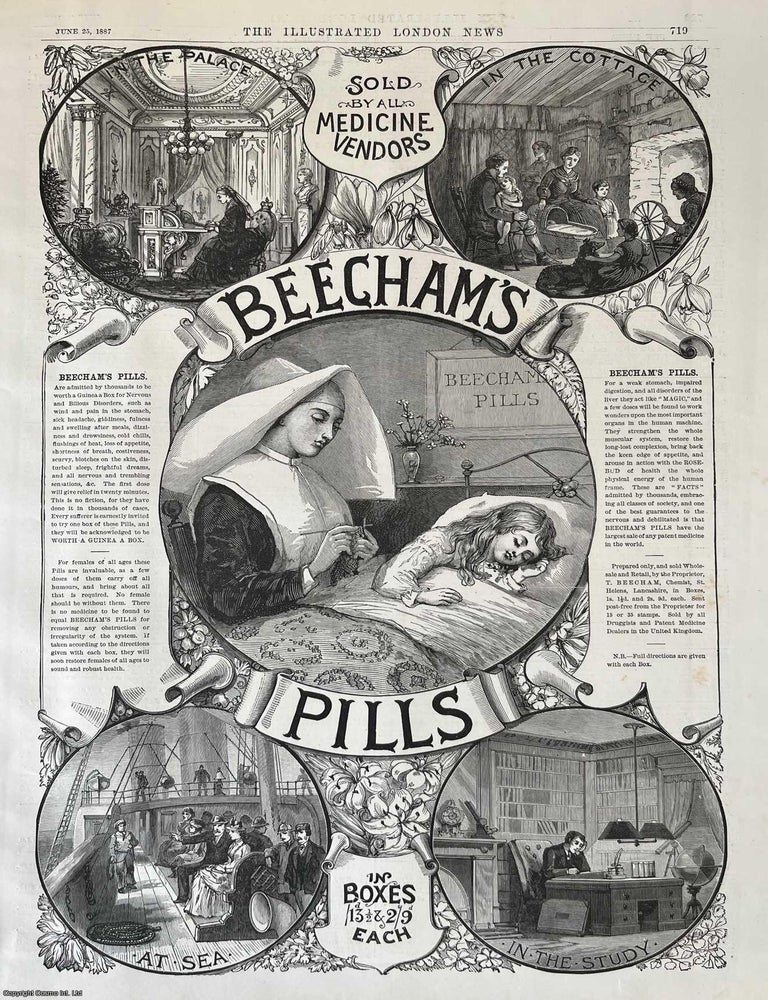 Item #416629 Beecham's Pills Advertisement; in the Palace, in the Cottage, at Sea, in the...