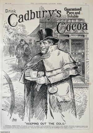 Item #416631 Keeping Out the Cold. Advertisement for Cadbury's Cocoa. An original woodcut...