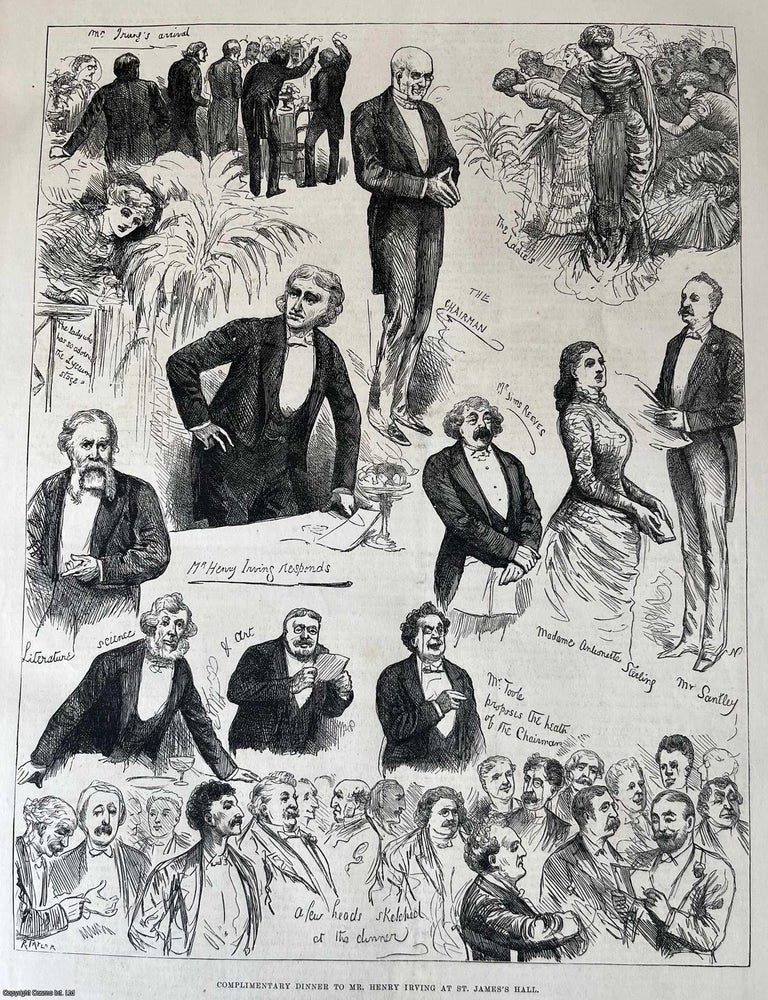 Item #416715 Banquet in Honour of Mr Henry Irving at St. James' Hall. An original woodcut...