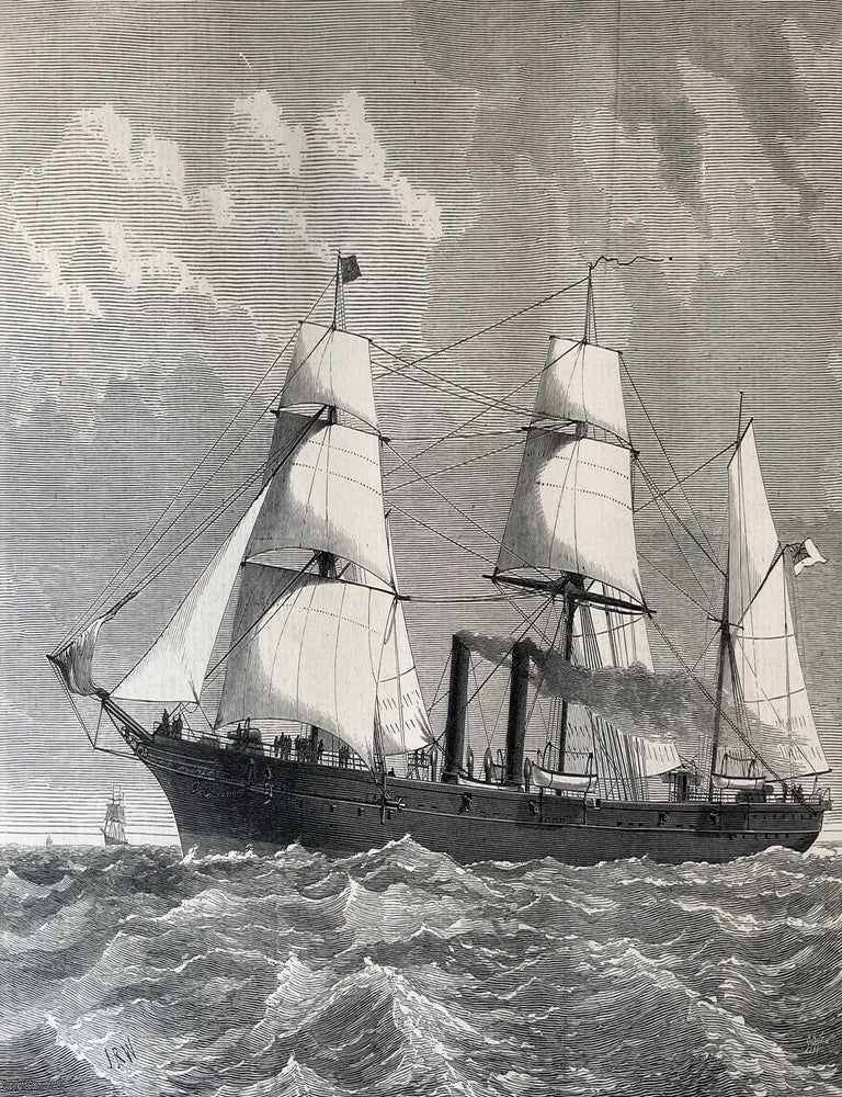 Item #416734 H.M.S. Iris: New Despatch Vessel, Built of Steel. An original woodcut engraving,...