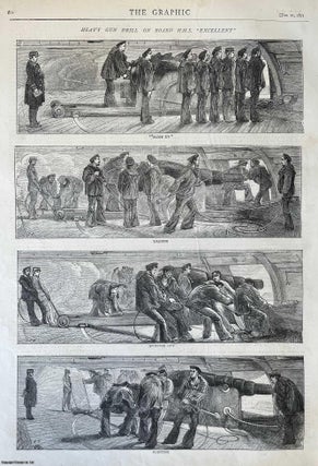 Item #416799 Heavy Gun Drill on Board H.M.S. Excellent. Four original woodcut engravings, with...