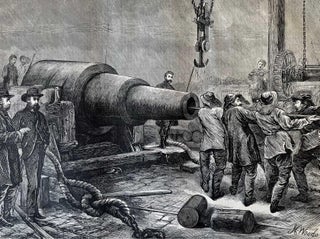 Item #416802 Testing the 35-Ton Gun at Woolwich. An original woodcut engraving, from the Graphic...