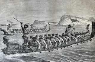 Item #416811 Maori : A New Zealand War Canoe Race. An original woodcut engraving, with brief...