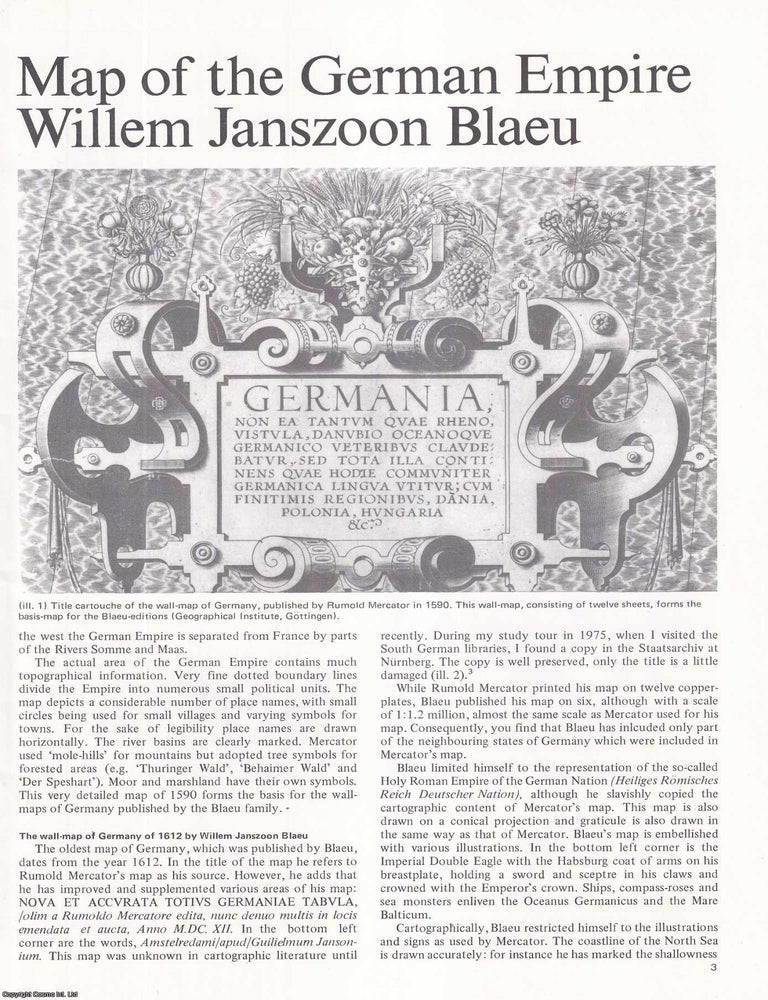Item #417148 The Wall Map of the German Empire Published by Willem Janszoon Blaeu in 1612. An...