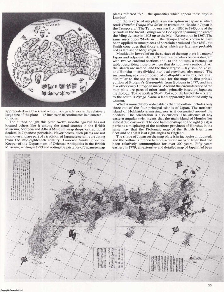 Item #417191 An Early Map of Japan on a Porcelain Plate. 3 pages, illustrated. An article printed...