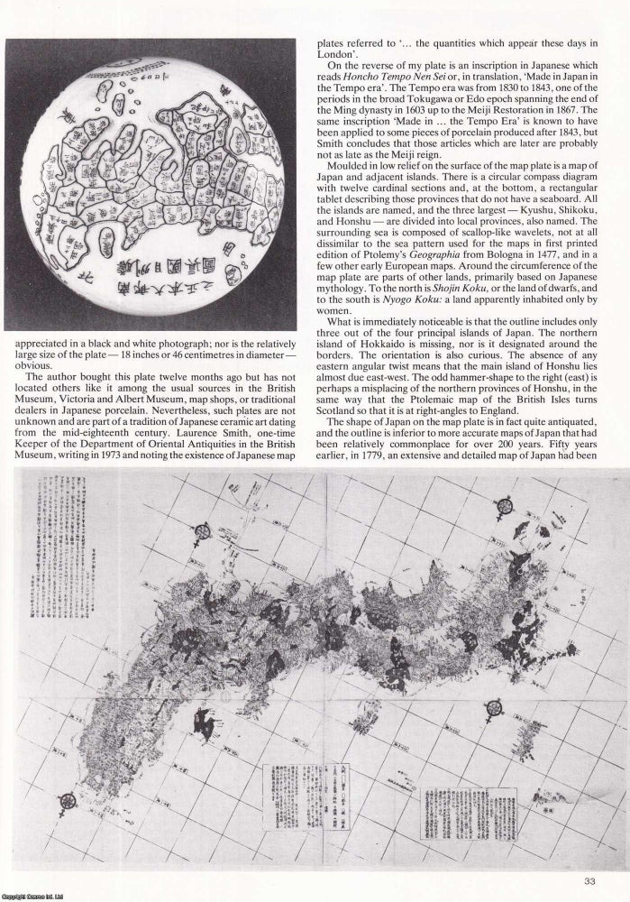 Item #417191 An Early Map of Japan on a Porcelain Plate. 3 pages, illustrated. An article printed...