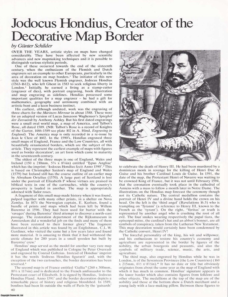 Item #417270 Jodocus Hondius, Creator of the Decorative Map Border. An original article from Map...