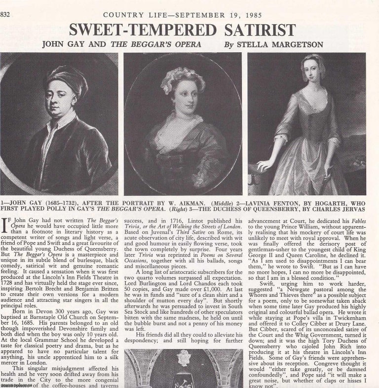 Item #418252 John Gay (1685-1732) and the Beggar's Opera. Several pictures and accompanying text,...
