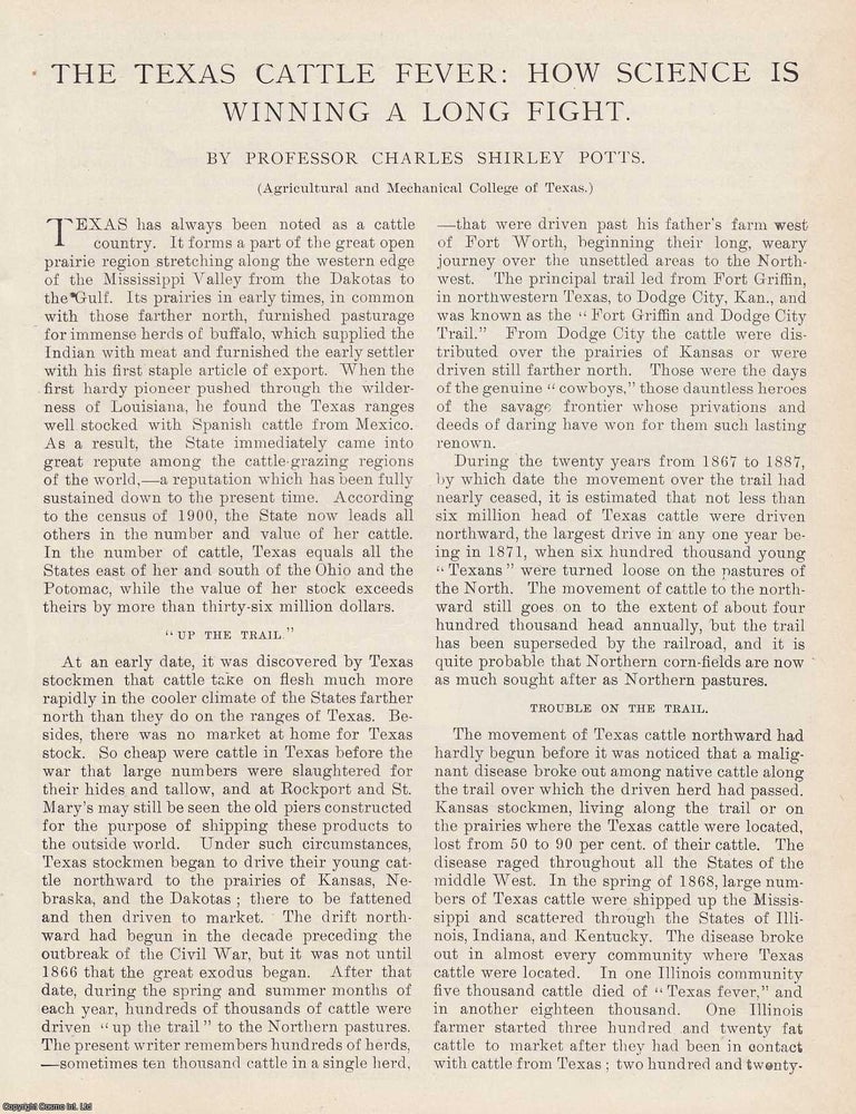 Item #418519 Texas Cattle Fever: How Science Is Winning a Long Fight. Written by Charles Shirley...