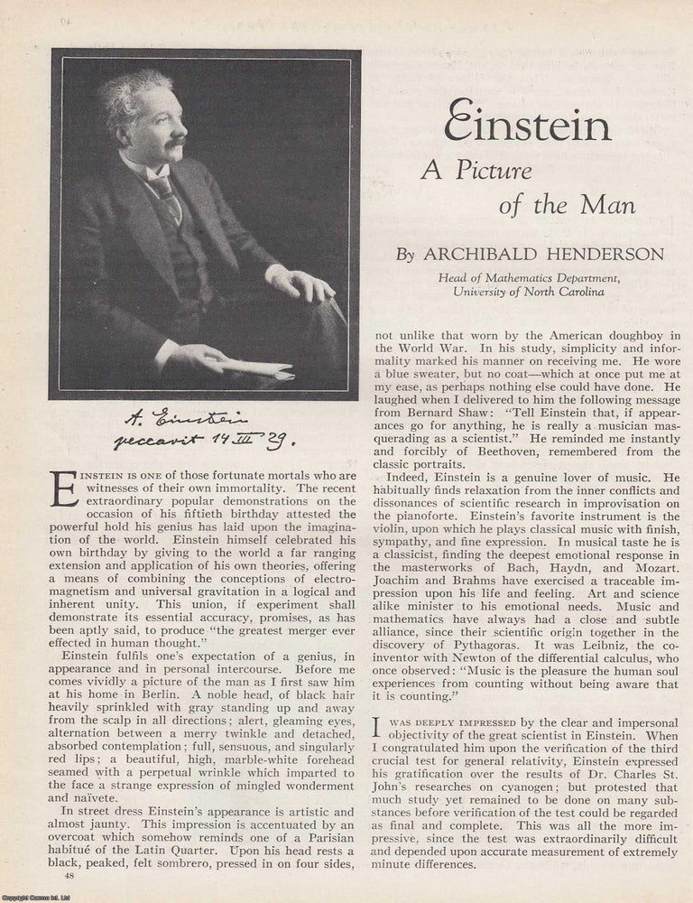Item #418566 Einstein: A Picture of the Man Behind the Theory. Written by Archibald Henderson,...